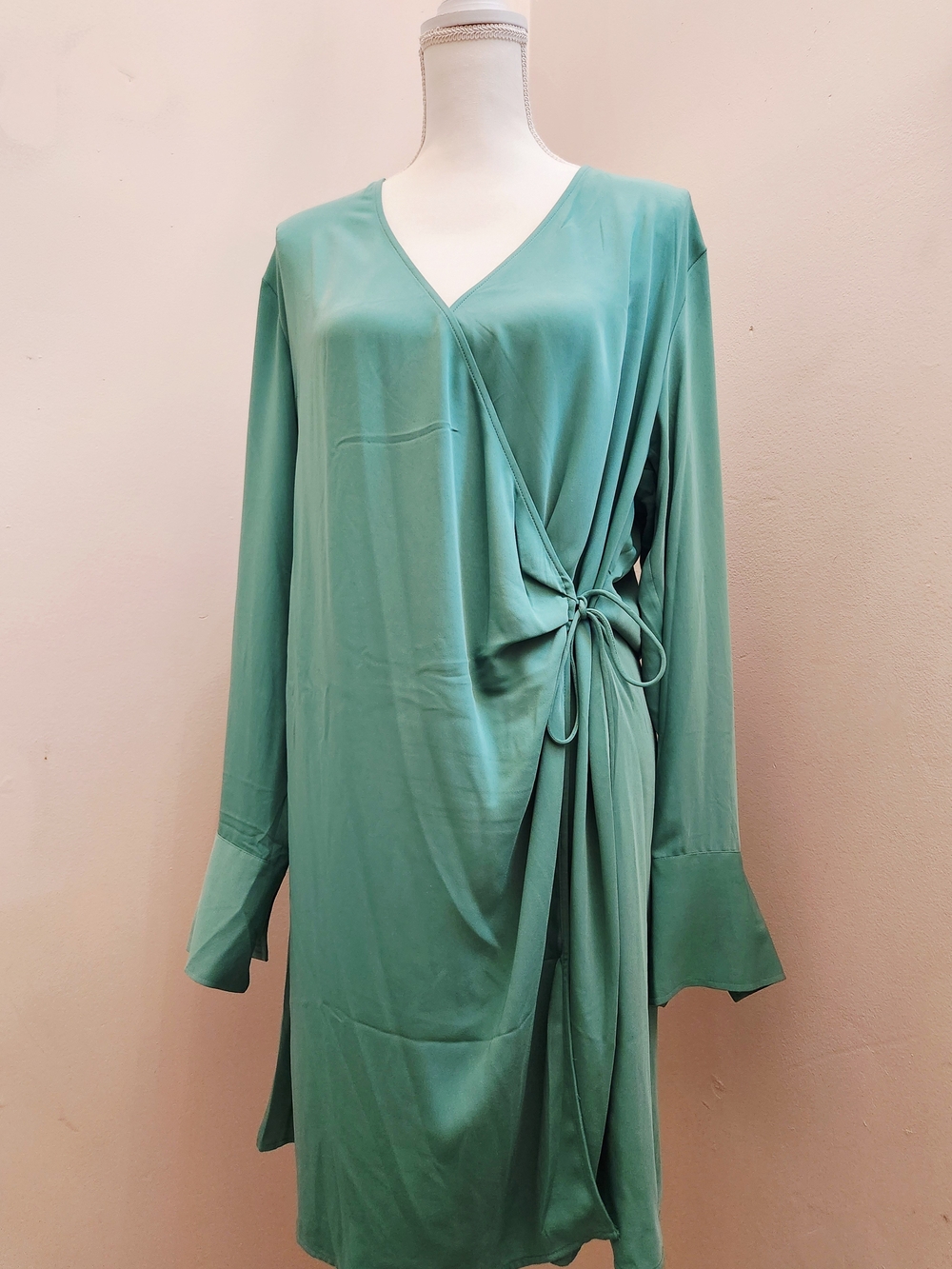 H&M Sage Green Wrap-Style Long Sleeve Dress
